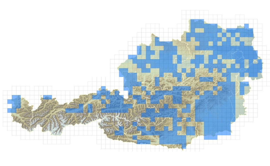 Verbreitungskarte der Bisamratte in Österreich